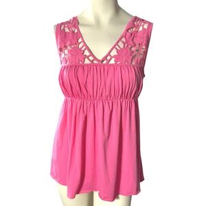 Boston Proper Pink Boho Tank Top Crochet Floral Cutout Summer Casual Blouse S‎